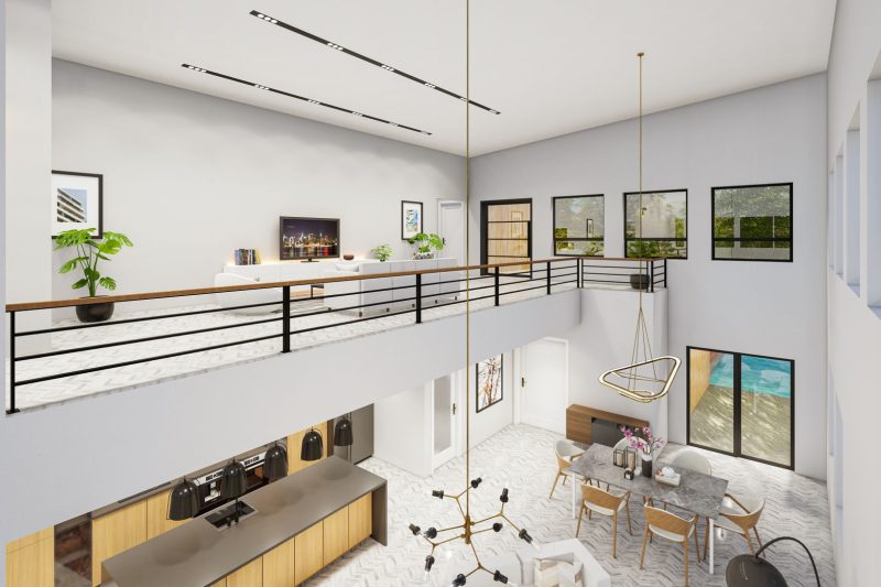 Spacious modern living area with minimalist decor and an open balcony showcasing natural light.